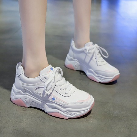 Women Spring New Sports Shoes Female Students Flat Running White Sneakers